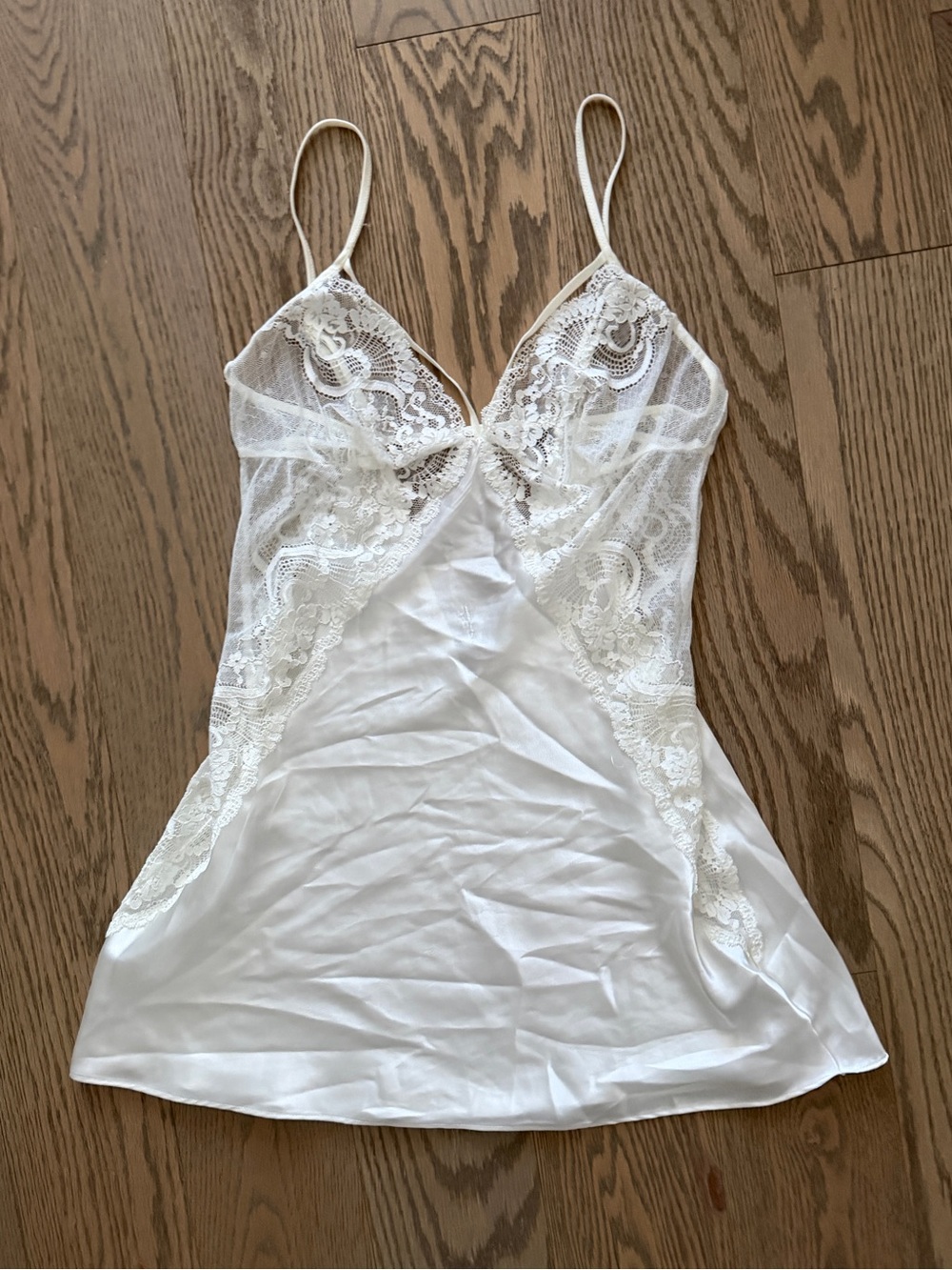 Vintage Lace-Trim White Satin Slip Mini Dress